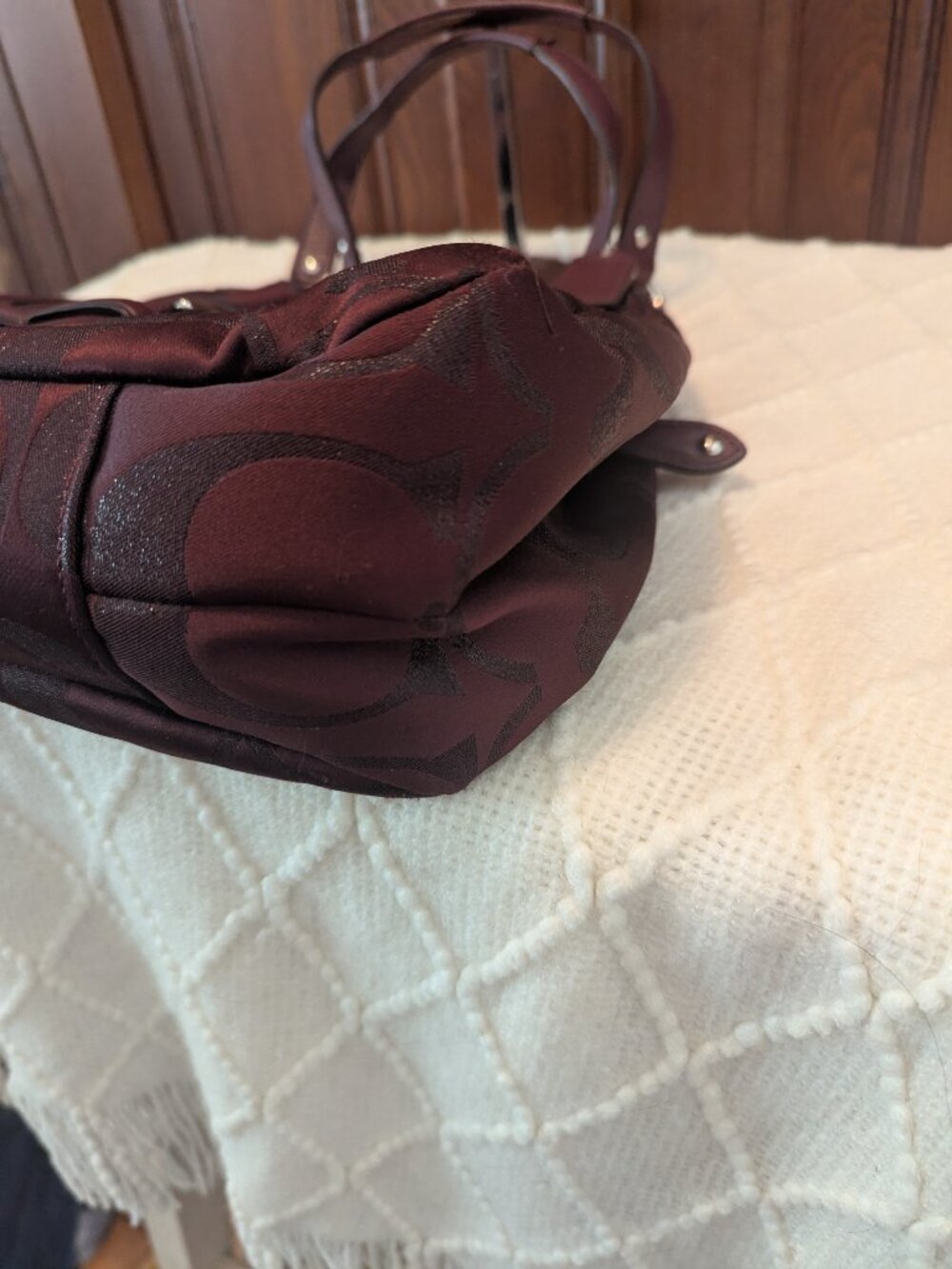 Coach Campbell F26245 Burgundy Signature Metallic Hobo Bag Burgundy - Picture 7 of 14